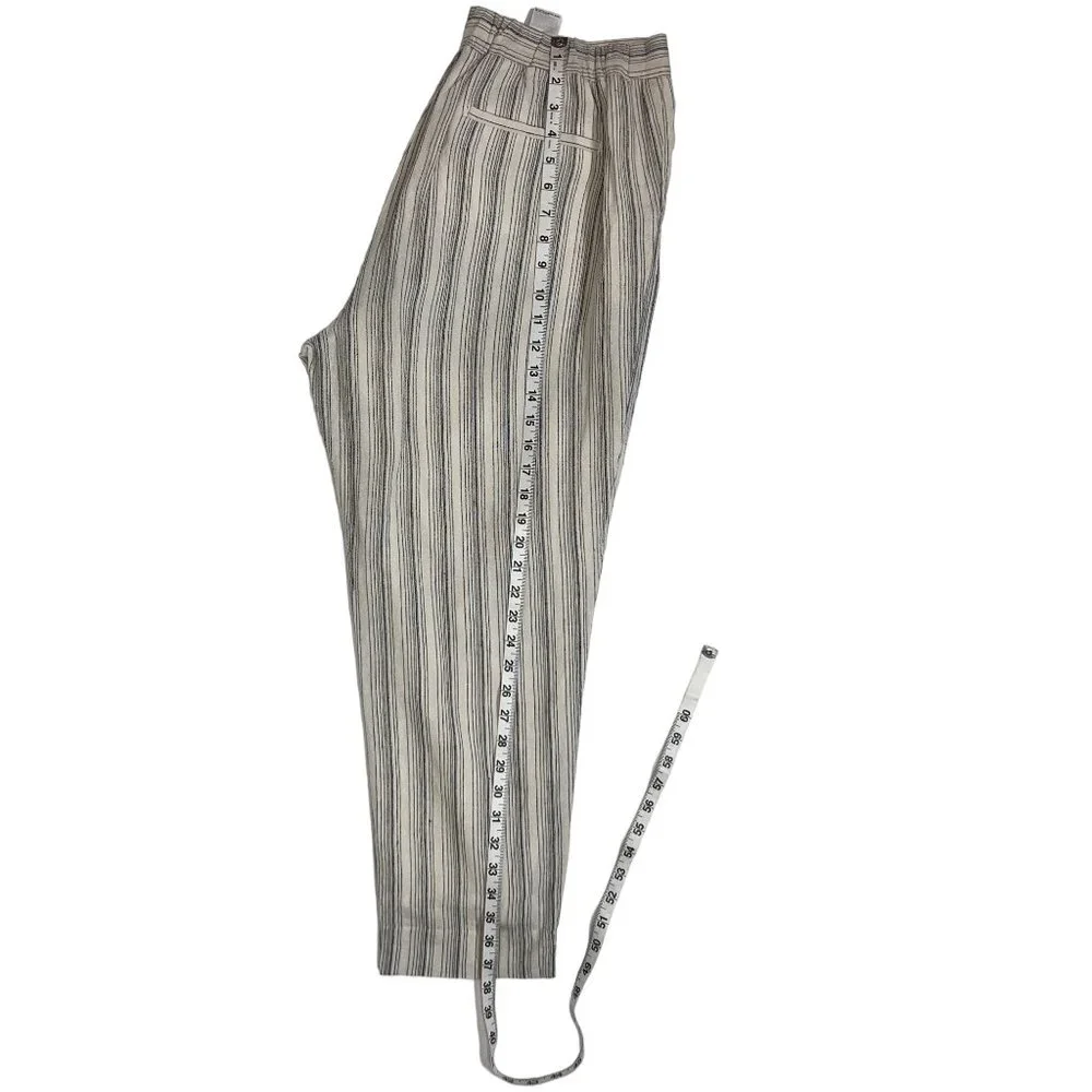 Banana Republic Off White Navy Striped Linen Tapered Hayden Pant Size 12